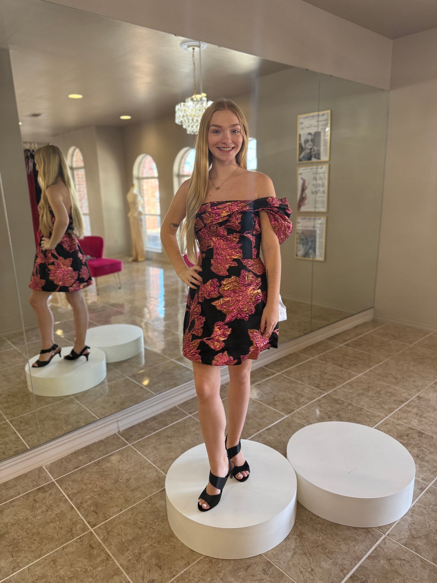 Olive Metallic Jacquard Mini Dress