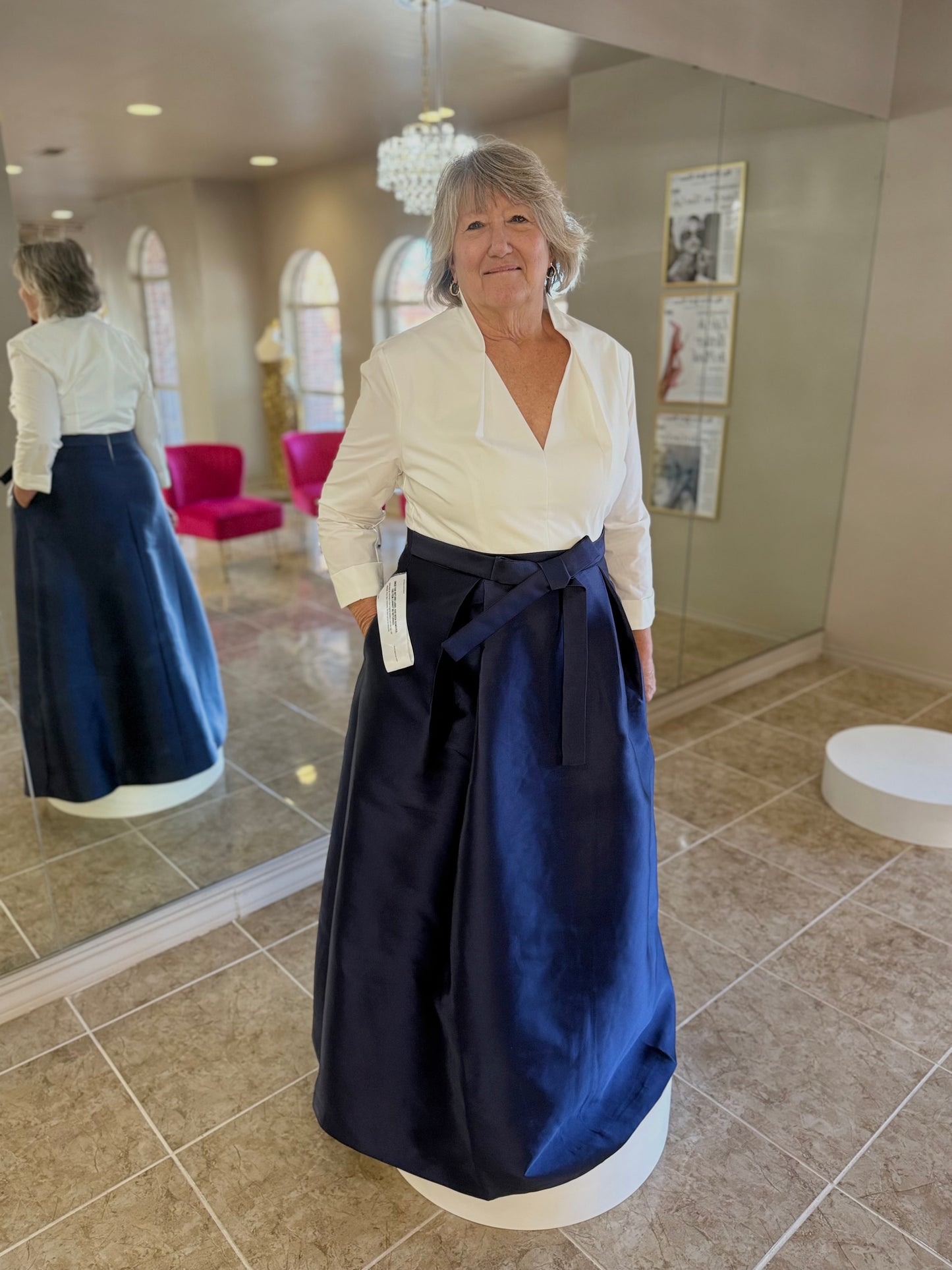 Phoebe Long Sleeve Mixed Media Gown