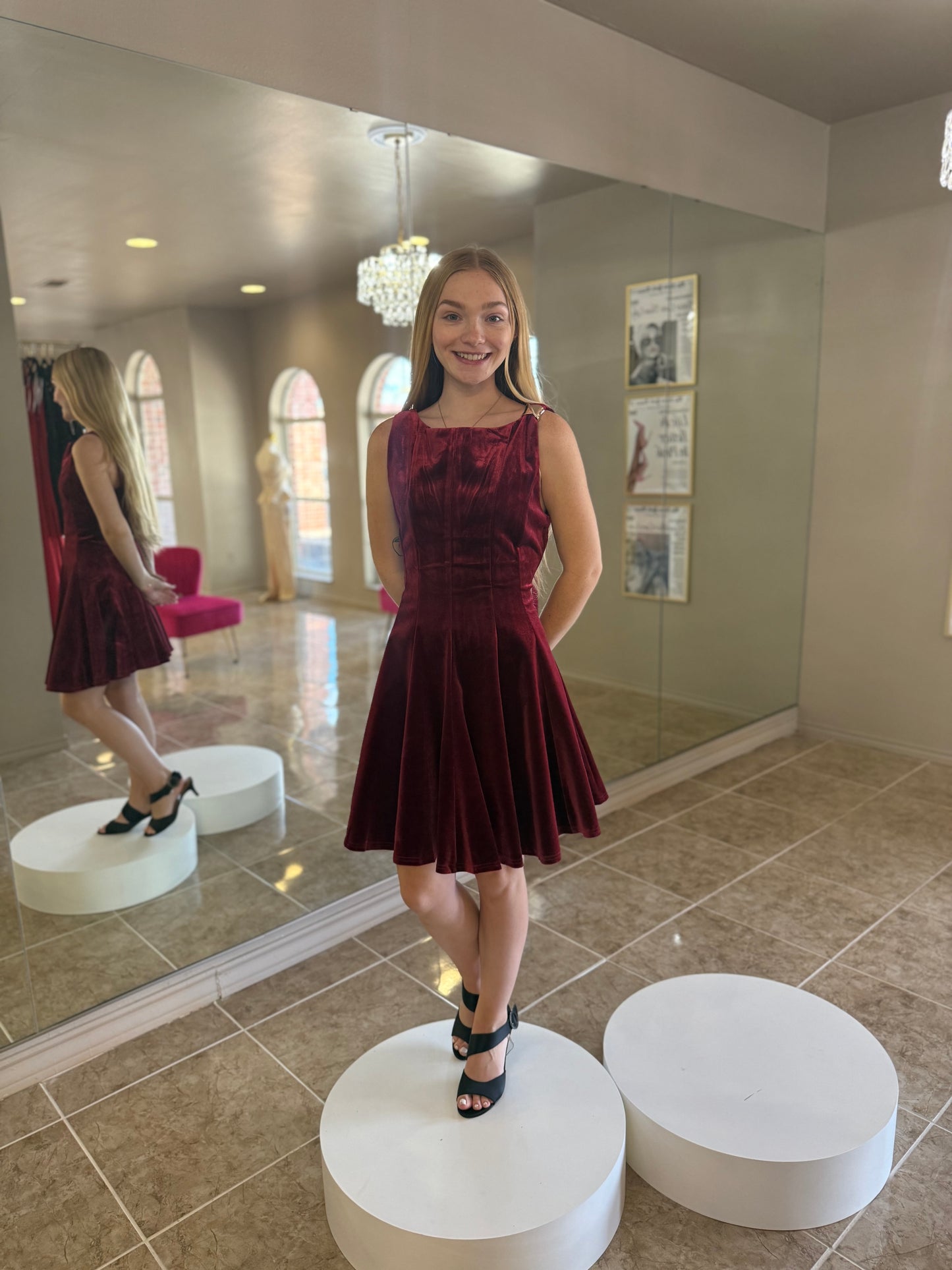 Boat Neck Velvet Mini Dress