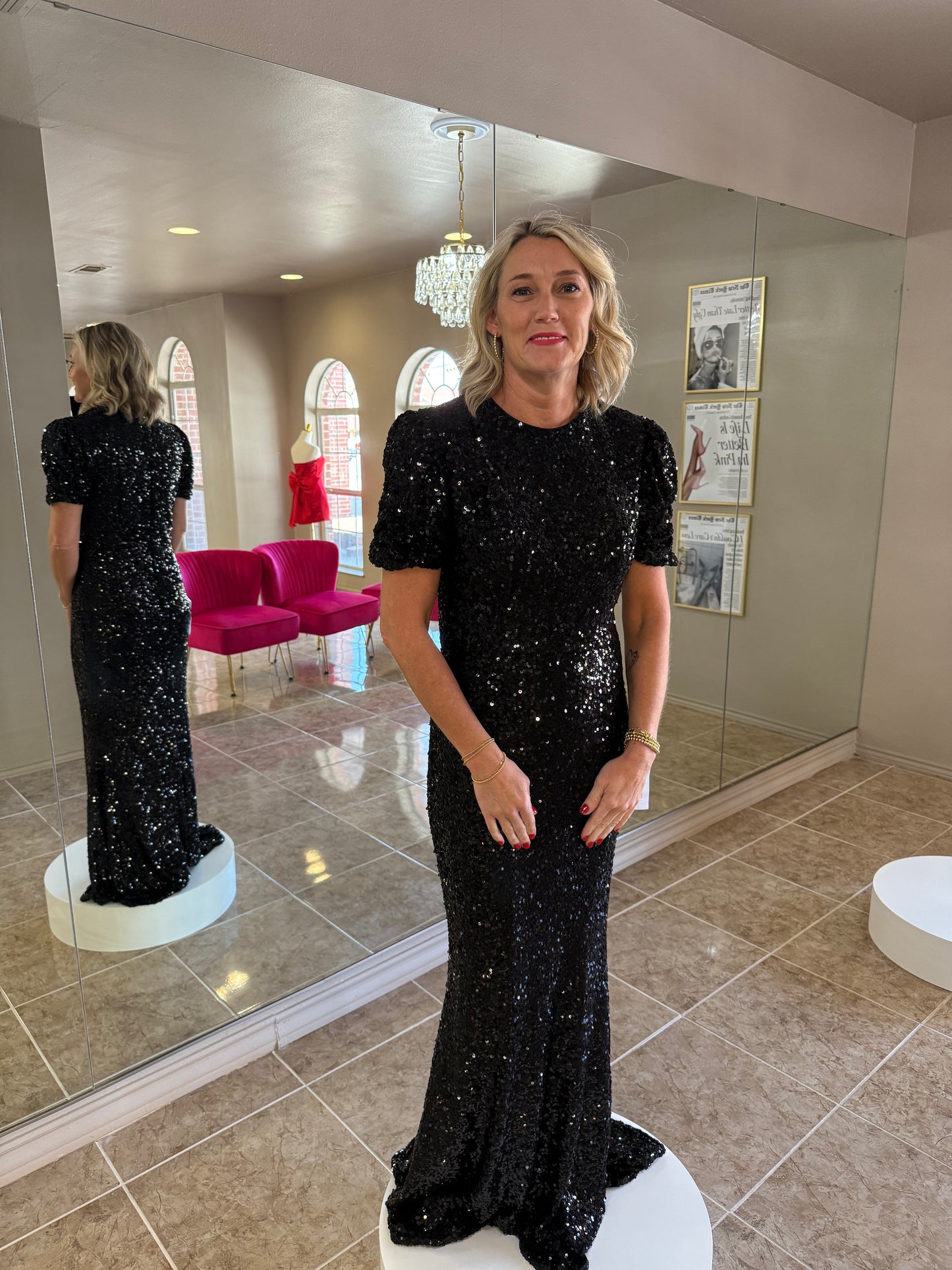 Kenzie Short Sleeve Sequin Gown