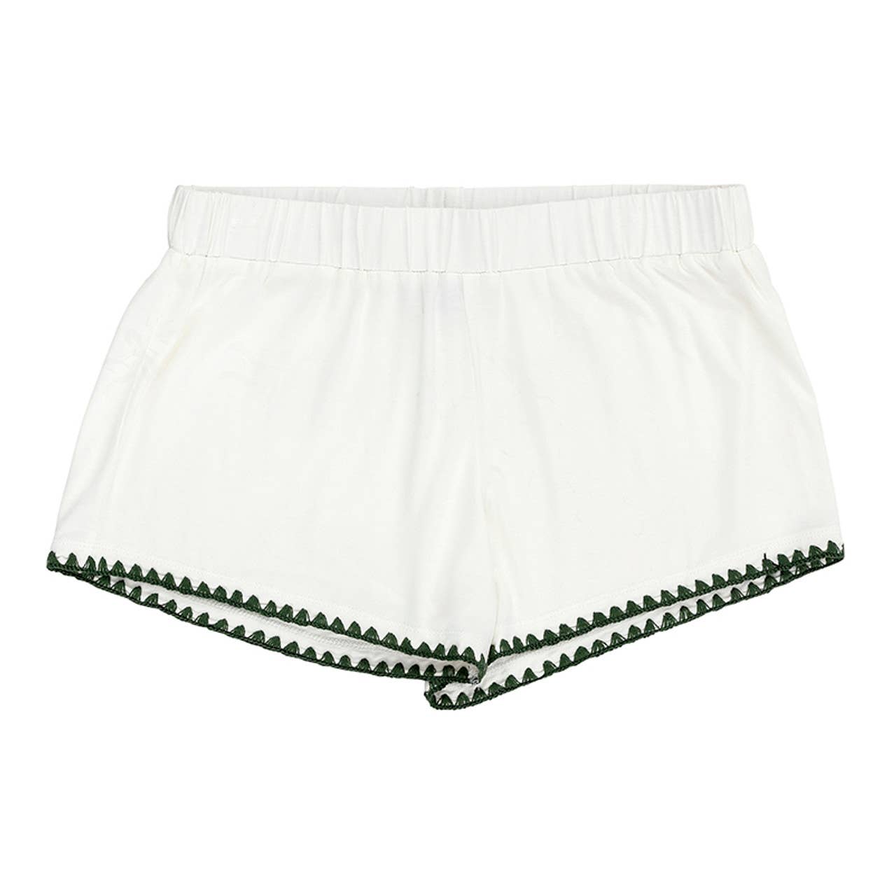 Short Bamboo PJ Set - White + Forest Green Whip Stitch
