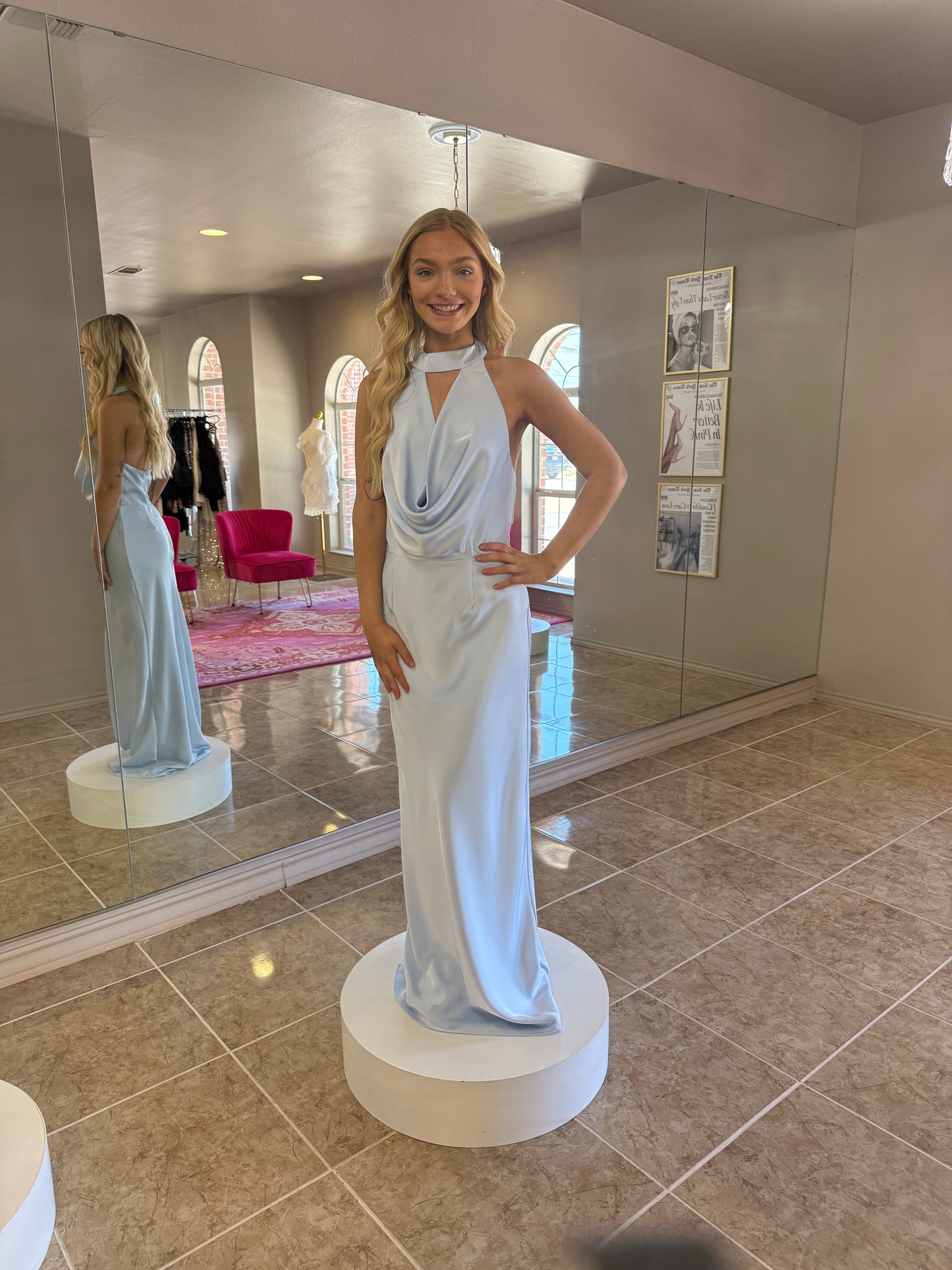 Satin Cowl-Mock Neck Maxi