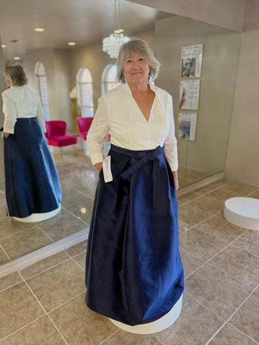 Phoebe Long Sleeve Mixed Media Gown