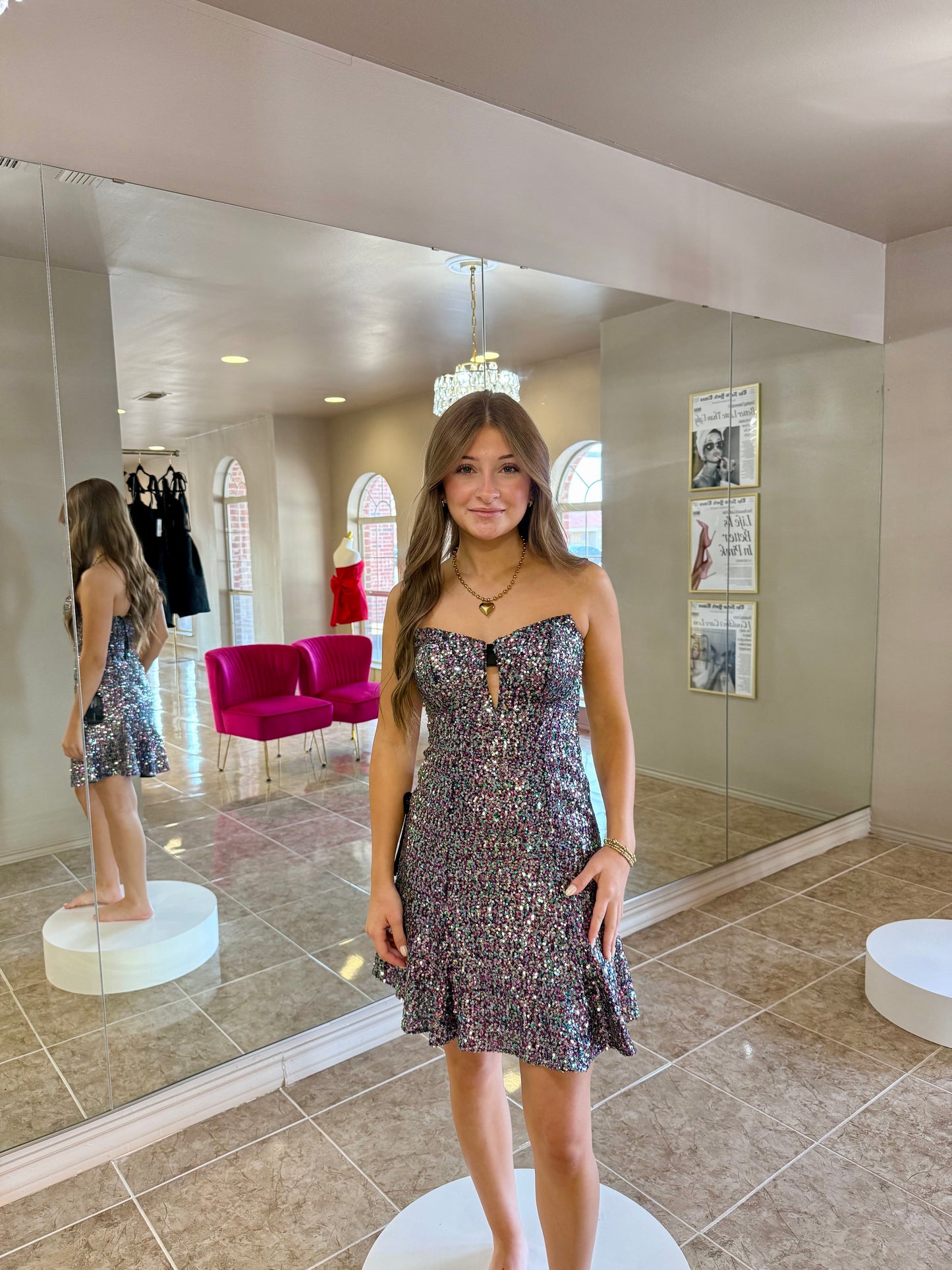 Strapless Multi Sequin Mini Dress