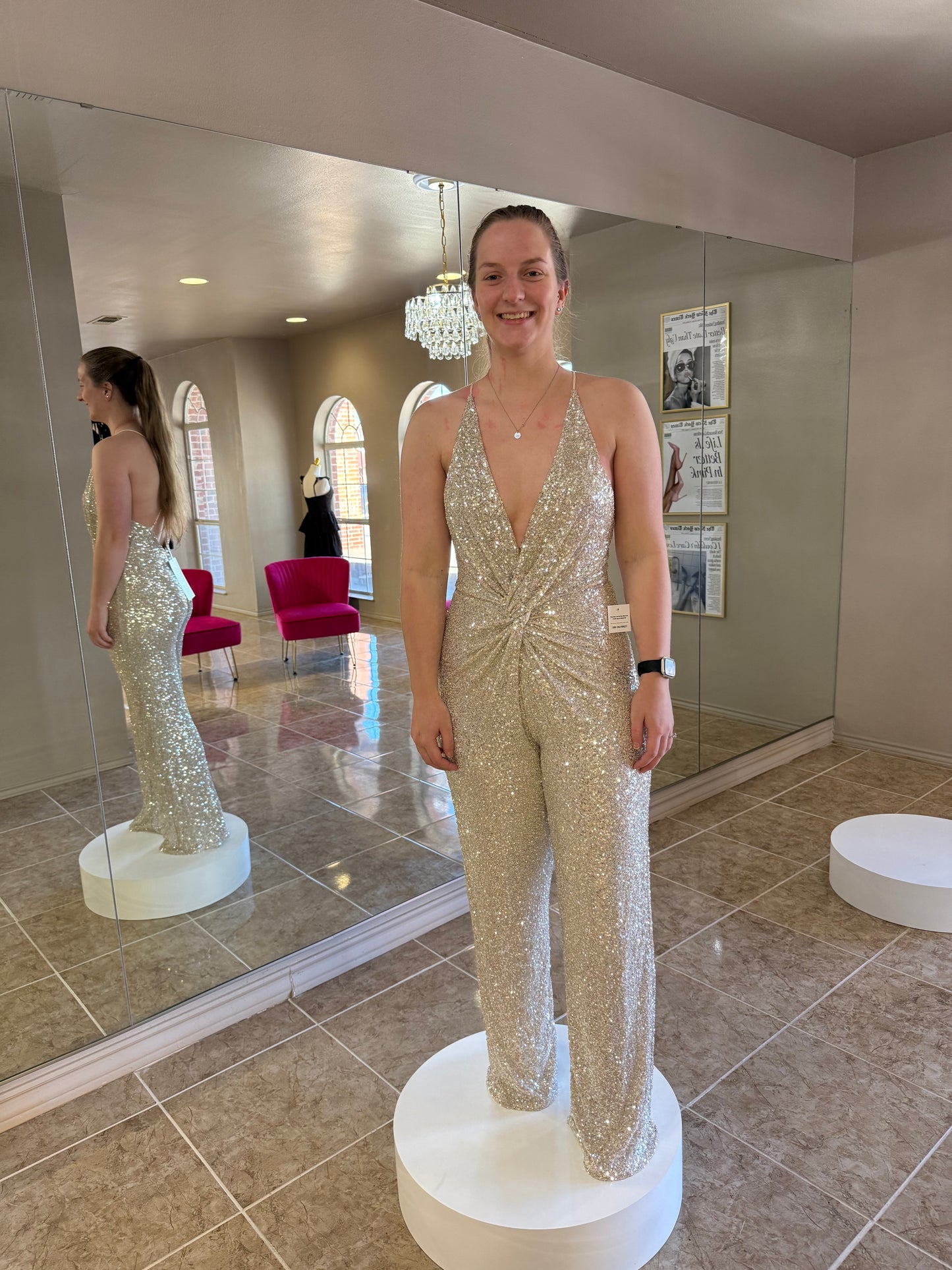 Sequin Front Twist Jumpsuit