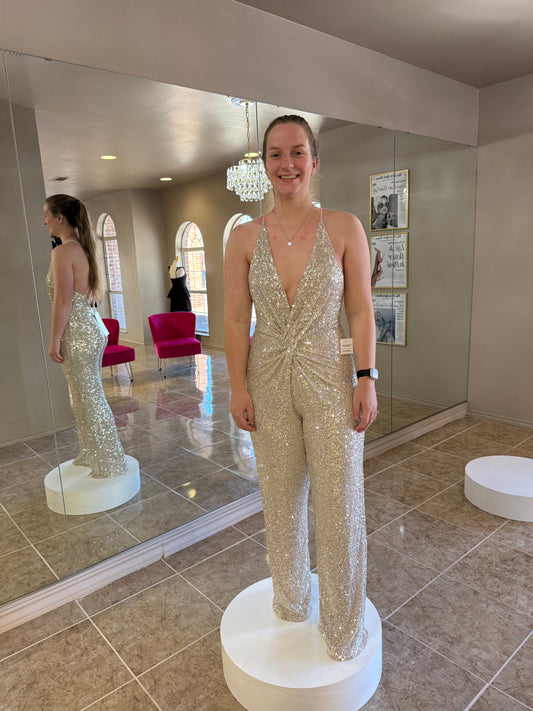 Sequin Front Twist Jumpsuit