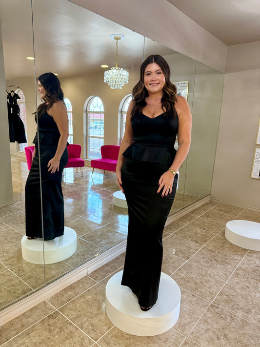 Akiah Peplum Satin Gown